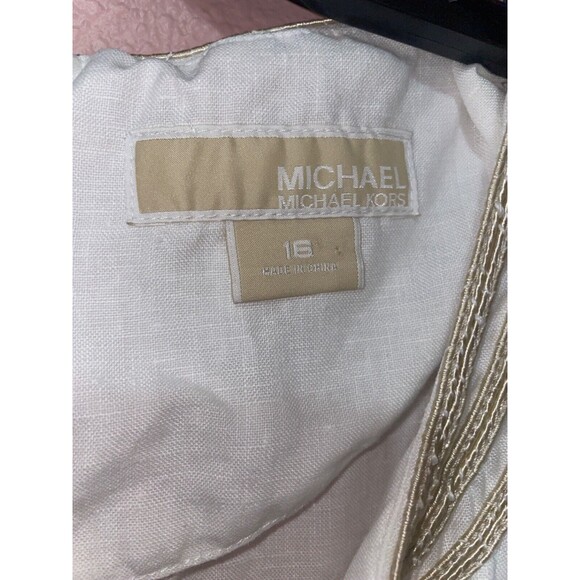 Michael Kors Womens size 16 Linen Embroidered Peasant Short Sleeve Blouse Top - Picture 5 of 11